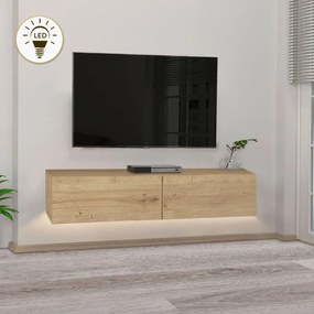 Аристо меламинов стенен ТВ шкаф с LED осветление в сапфирен дъб 135x31.6x25см.