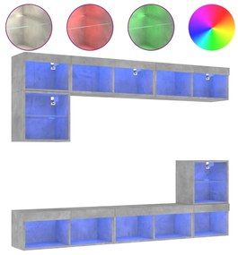 3216671 vidaXL ТВ стенни модули с LED, 8 части, бетонно сиви, инженерно дърво