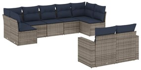 3219411 vidaXL Градински диван с възглавници, 9 части, полиратан, сив