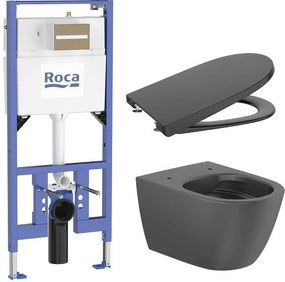 Комплект за WC Duplo S 135 mm 4 в 1 Ona Rimless, черен мат (бутон по избор) (A8900A902E + A346687080 + A801E12081)