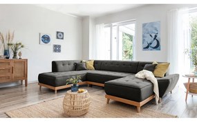 Тъмно сив U-образен разтегателен диван, ляв ъгъл Dazzling Daisy - Miuform