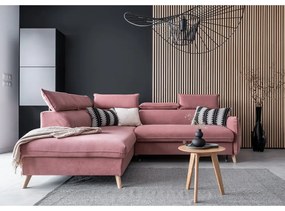 Ъглов диван от светлорозово кадифе (ляв ъгъл) Sweet Harmony - Miuform