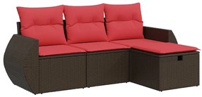 3325560 vidaXL Градински комплект с възглавници, 4 части, кафяв, полиратан