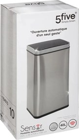 Автоматичен кош 5five Sensor, Правоъгълен, Инокс, 40 l