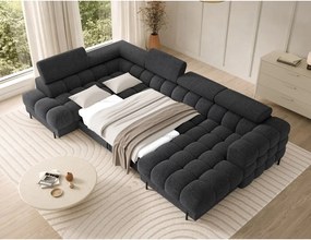 Тъмносив разтегателен ъглов диван от букле (ляв ъгъл U форма) Feraria – ELTAP