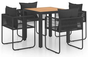 3060107 vidaXL Градински трапезен комплект, 5 части, PVC ратан, черно-кафяв