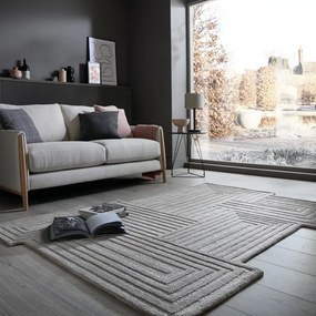 Сив ръчно изработен вълнен килим 120x170 cm Zen Rectangles – Flair Rugs