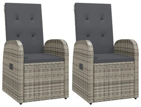 319539 vidaXL Градински столове с възглавници, 2 бр, полиратан, сиви