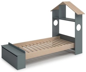 Къща детско легло 90x190 cm от декор от бор с място за съхранение с включена подматрачна рамка в естествен цвят/сиво-зелено Odessa – Marckeric
