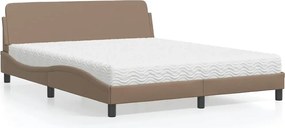 3208441 vidaXL Легло с матрак Dover, капучино, 160x200 см, изкуствена кожа