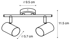 Модерен прожектор черен с дърво наклоняем 2-светлина - Jeana