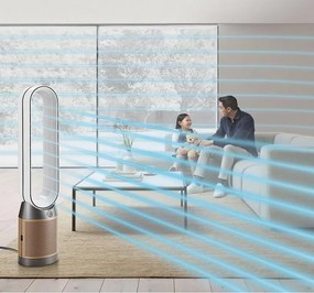 Пречиствател на въздух 2в1 Dyson PC2 De-NOx TP12 Wh/Gd, Охладител, 40W, До 40 м2, 10 скорости, Осцилация, HEPA+К-Carbon, Wi-Fi, LCD, Гласово управление, Бял/златист