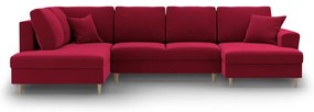 Червен кадифен разтегателен ъглов диван с място за съхранение (ляв ъгъл/U форма) Kyoto – Cosmopolitan Design