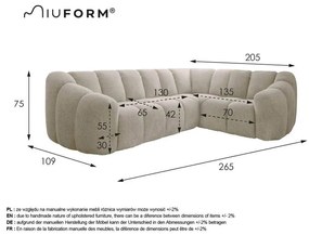 Сив ъглов диван (десен ъгъл/L форма) Shell – Miuform