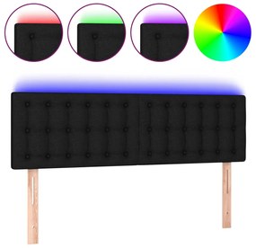 3122046 vidaXL LED горна табла за легло, черна, 144x5x78/88 см, плат