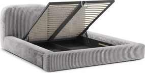 Светлосиво двойно легло 200x200 cm тапицирано с място за съхранение с включена подматрачна рамка Martina – Micadoni