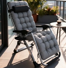 Сгъваем градински шезлонг с възглавница TDC01-BK Черен