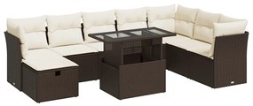 3327803 vidaXL Градински комплект диван с възглавници 9 части кафяв полиратан