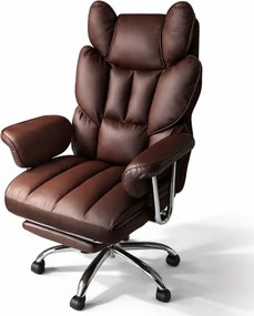 Луксозен офис стол RELAX PRO с поставка за крака - кафява екокожа