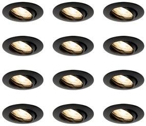 Комплект от 12 вградени прожектора черни GU10 35 mm - Edu