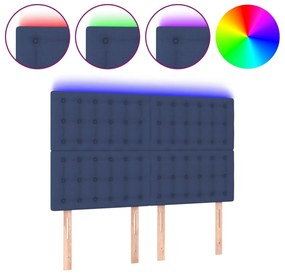 3122862 vidaXL LED горна табла за легло, синя, 144x5x118/128 см, плат