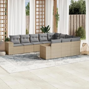 3255426 vidaXL Градински диван с възглавници, 10 части, бежов полиратан