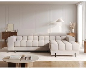 Бежов кадифен сгъваем/с място за съхранение ъглов диван (десен ъгъл) Felro – ELTAP