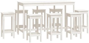 3124718 vidaXL Бар комплект от 9 части, бял, масивна борова дървесина