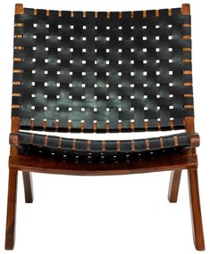 Черно кожено кресло с плетка Perugia - House Nordic