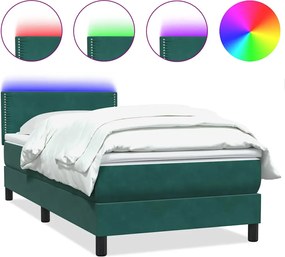 3316812 vidaXL Боксспринг легло с матрак и LED, тъмнозелено, 80x220 см, кадифе