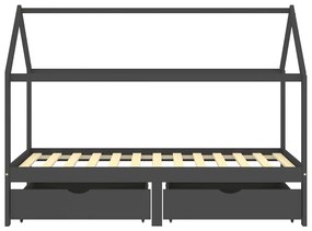 322144 vidaXL Рамка за детско легло чекмеджета тъмносива бор масив 90х200 см