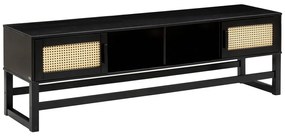 Черна телевизионна масичка от борова дървесина с ратанови вратички Jolene - Støraa