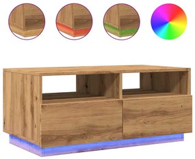 857711 vidaXL Маса за кафе с LED осветление, дъб артизан, 90x49x40 см
