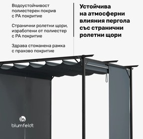 Blumfeldt Pantheon Robust Pergola, 3x3 м стомана с прахово покритие, устойчива на атмосферни влияния със странични ролети