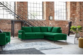 Тъмнозелен кадифен разтегателен ъглов диван (десен ъгъл) Lofty Lilly – Miuform