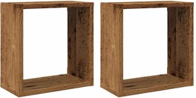 856576 vidaXL Стенни кубични рафтове, 2 бр, старо дърво, 30x15x30 см