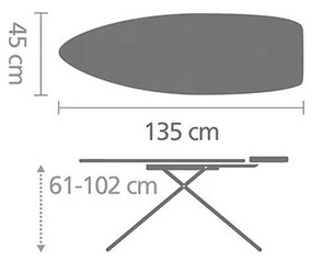 Маса за гладене Brabantia D 90300136, 135x45 см, 7 позиции за регулиране, Топлоустойчива зона за ютия, Тъмносив/Бял