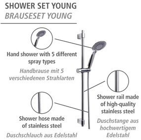 Душ комплект от неръждаема стомана в блестящо сребро 66 cm Young - Wenko