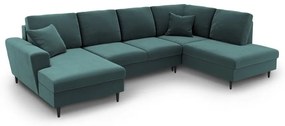Кадифен разтегателен ъглов диван с място за съхранение в петролен цвят (десен ъгъл/U форма) Kyoto – Cosmopolitan Design