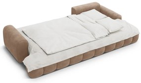 Светлокафяв кадифен сгъваем/с място за съхранение ъглов диван (десен ъгъл) Linz – Cosmopolitan Design