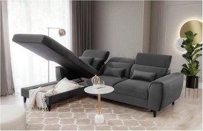 Тъмносив кадифен разтегателен ъглов диван с място за съхранение (ляв ъгъл) Foble – ELTAP