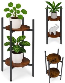 Стойка за цветя в таванско помещение - 2-етажен рафт с кръгли дървени рафтове