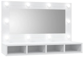 808891 vidaXL Огледален шкаф с LED, бял, 90x31,5x62 см