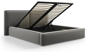 Сиво тапицирано кадифено двойно легло с място за съхранение с включена подматрачна рамка 180x200 cm Arendal – Cosmopolitan Design