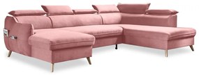 Светлорозов кадифен U-образен ъглов разтегателен диван (десен ъгъл) Sweet Harmony - Miuform
