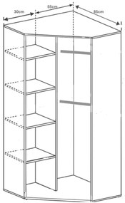 Ъглов Гардероб Спотлайт - Сив - Бял