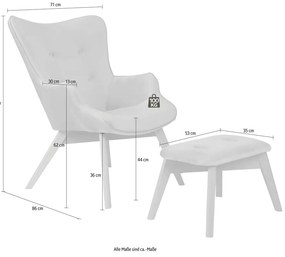 Кадифен фотьойл с табуретка лавандула Niko – Ropez