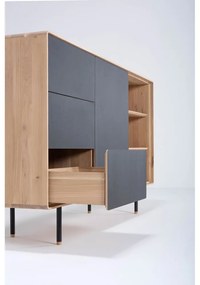 Черен/естествен нисък скрин от масивен дъб 176x100 cm Fina – Gazzda