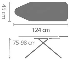 Маса за гладене Brabantia C 1003374, 124x45 см, 7 позиции за регулиране, Поставка за парогенератор, Бял/Сив