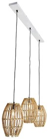 Висяща лампа от бамбук с бяла овална 3-светлинна - Canna Capsule